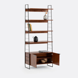 Watford Vintage Bookcase in Walnut Veneer and Steel, Height 190cm - thumbnail 4