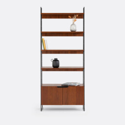 Watford Vintage Bookcase in Walnut Veneer and Steel, Height 190cm - thumbnail 3