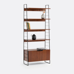 Watford Vintage Bookcase in Walnut Veneer and Steel, Height 190cm - thumbnail 1