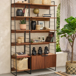 Watford Vintage Bookcase in Walnut Veneer and Steel, Height 190cm - thumbnail 2