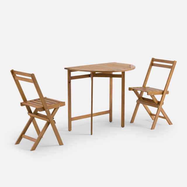 Alata Acacia 2-Seater Folding Balcony Set, Half-Moon Table and 2 Chairs - image 1