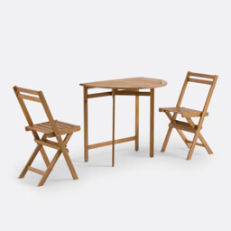 Alata Acacia 2-Seater Folding Balcony Set, Half-Moon Table and 2 Chairs - thumbnail 1
