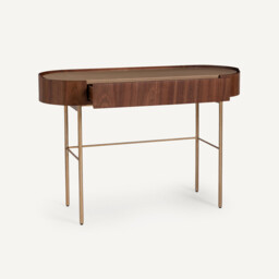 Aslen Console Desk in Walnut and Leather Veneer - thumbnail 4