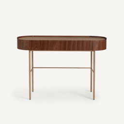 Aslen Console Desk in Walnut and Leather Veneer - thumbnail 3