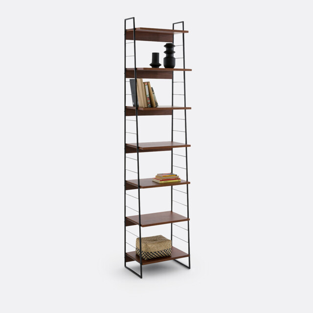 Watford Bookcase in Steel and Walnut Veneer, 220cm High - image 1