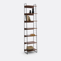 Watford Bookcase in Steel and Walnut Veneer, 220cm High