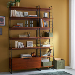 Watford Bookcase in Steel and Walnut Veneer, 220cm High - thumbnail 2