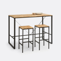 Hiba Oak and Steel 4-6 Seater High Bar Table - thumbnail 3