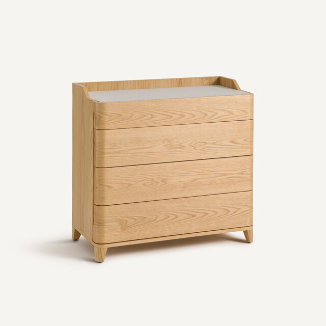 Junius Chest of Drawers in Oak Veneer and Leather, Designed By Emmanuel Gallina - image 1