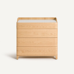 Junius Chest of Drawers in Oak Veneer and Leather, Designed By Emmanuel Gallina - thumbnail 3