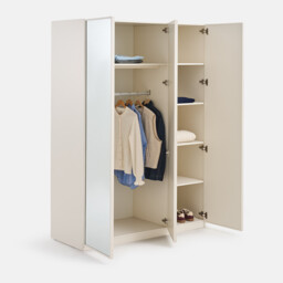 Parro 3-Door Wardrobe, 1 Door with Mirror, Hanging Rail and Shelves - thumbnail 4
