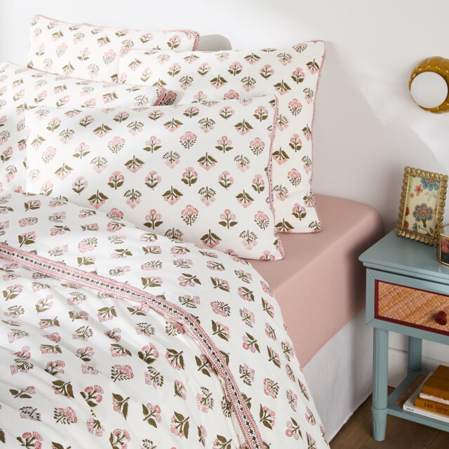 Vandi Ecru Floral Print Washed Cotton Duvet Cover - image 1