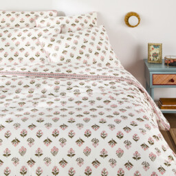 Vandi Ecru Floral Print Washed Cotton Duvet Cover - thumbnail 3