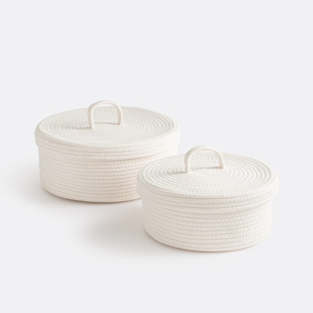 Set of 2 Cotton Baskets with Lid, Kesia - image 1