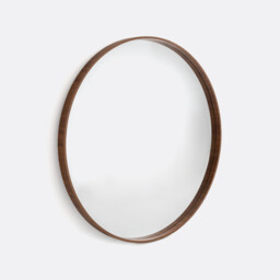 Alaria 100cm Diameter Walnut Veneer Round Mirror - thumbnail 3