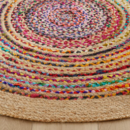 Jaco 120cm Diameter Colourful Round Jute & Cotton Rug - thumbnail 2