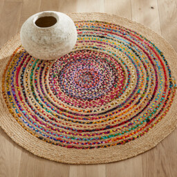 Jaco 120cm Diameter Colourful Round Jute & Cotton Rug