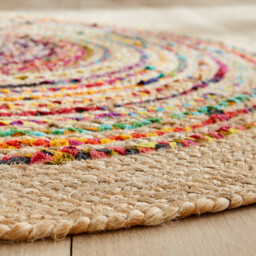 Jaco 120cm Diameter Colourful Round Jute & Cotton Rug - thumbnail 3