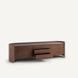 Firmo Hi-Fi TV Stand in Walnut and Leather Veneer - thumbnail 4