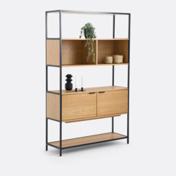 Volga Modular Bookcase with 2 Compartments and 2 Doors in Oak Veneer
