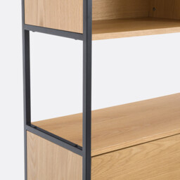 Volga Modular Bookcase with 2 Compartments and 2 Doors in Oak Veneer - thumbnail 4