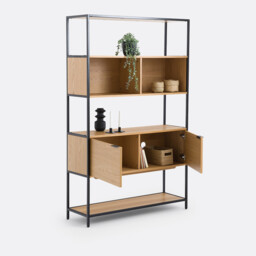Volga Modular Bookcase with 2 Compartments and 2 Doors in Oak Veneer - thumbnail 3
