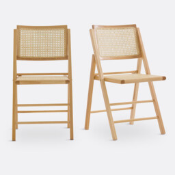 Set of 2 Rivia Beech & Cane Folding Chairs