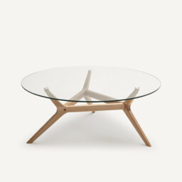 Maricielo Oak & Glass Coffee Table, Diameter 90 cm - thumbnail 1