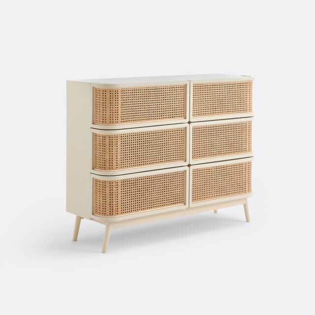 Laora Chest of Drawers with 6 Drawers with Rattan Cane - image 1