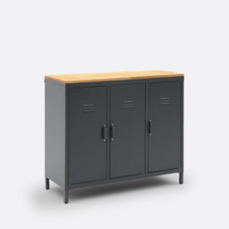 Hiba Oak & Metal 3-Door Locker Unit - thumbnail 1