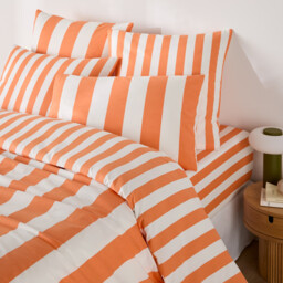 Hendaye Orange Striped Cotton Duvet Cover - thumbnail 1