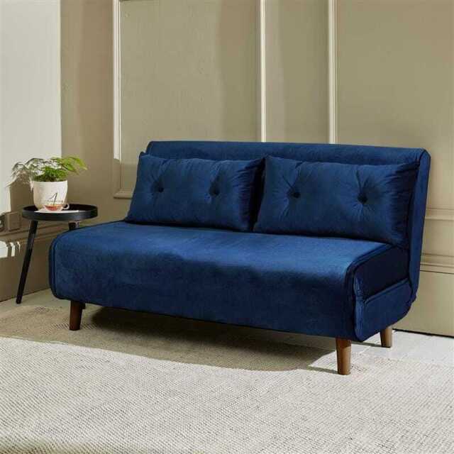 Una 2 Seater Double Sofa Bed - Blue Velvet - image 1