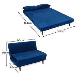 Una 2 Seater Double Sofa Bed - Blue Velvet - thumbnail 6