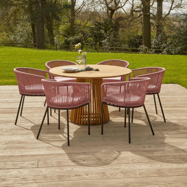 Willow 6 Seater Round Wooden Garden Dining Set - Hali Pink Chairs - image 1