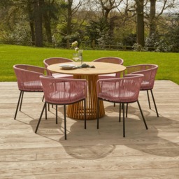 Willow 6 Seater Round Wooden Garden Dining Set - Hali Pink Chairs - thumbnail 1