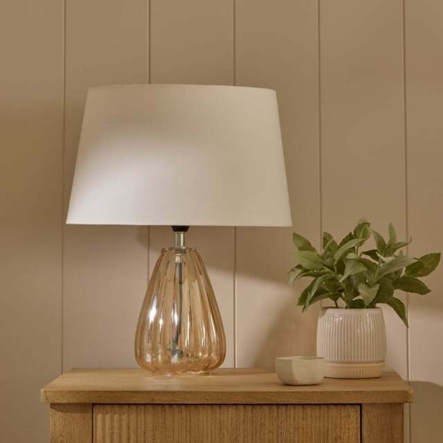 Alma 23cm Champagne Glass Table Lamp & Coningsby Snow White Cotton Lampshade - 30cm - image 1