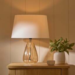 Alma 23cm Champagne Glass Table Lamp & Coningsby Snow White Cotton Lampshade - 30cm - thumbnail 2