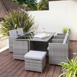 Cube 10 Seater Rattan Outdoor Dining Set - Grey Weave - thumbnail 5