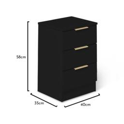 Essie 3 Drawer Bedside Table - Black - thumbnail 6