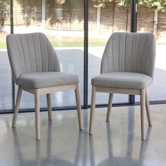 Chloe Soft Beige Dining Chairs - Set of 2 - Whitewash Oak Legs - image 1