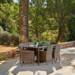 Marston 6 Seater Rattan Garden Dining Set - Natural Brown - Glass Top - thumbnail 1