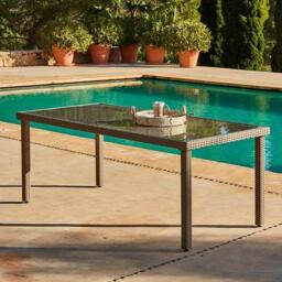 Marston 6 Seater Rattan Garden Dining Set - Natural Brown - Glass Top - thumbnail 2
