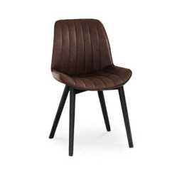 Bella Saddle Brown Faux Leather Dining Chairs - Set of 2 - Black Oak Legs - thumbnail 4