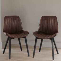 Bella Saddle Brown Faux Leather Dining Chairs - Set of 2 - Black Oak Legs - thumbnail 1