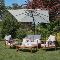 Harrelson Wooden Garden Sofa Set with Cream LED Premium Cantilever Parasol - Sand - thumbnail 1