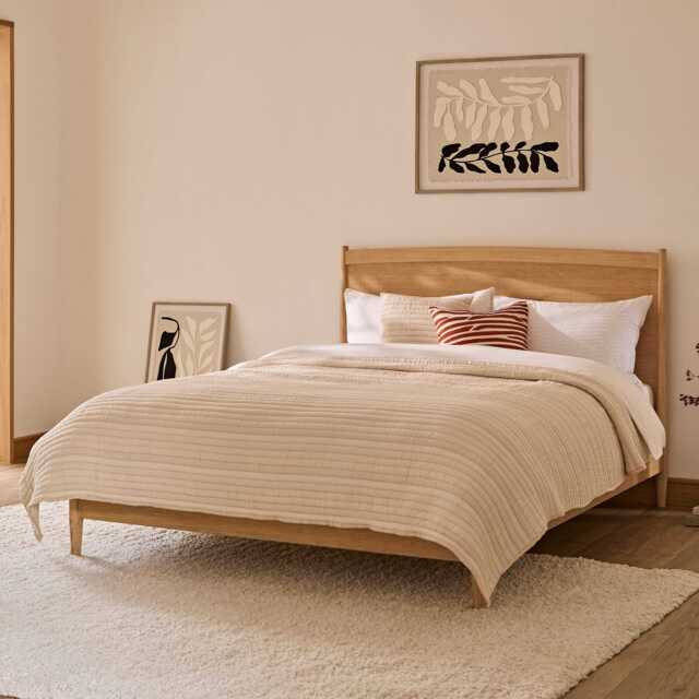 Ida King Size Wooden Bed - Whitewash Oak - image 1