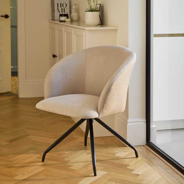 Archer Office Swivel Chair - Soft Beige Faux Leather with Black legs - image 1