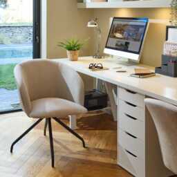 Archer Office Swivel Chair - Soft Beige Faux Leather with Black legs - thumbnail 2