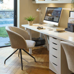 Archer Office Swivel Chair - Soft Beige Faux Leather with Black legs - thumbnail 4