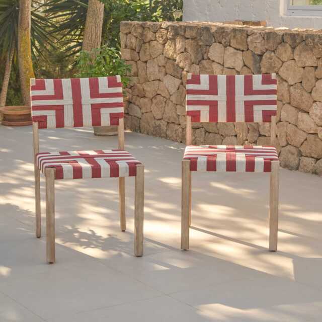 Saffron Brushed Light Acacia Garden Chair - Set of 2 - Beige/Paprika - image 1